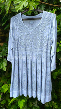 Grayish-blue Gazal Premium Georgette Chikankari Tunic Dress by LVW Fashion with intricate embroidery and a relaxed fit.