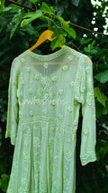 Grayish-blue Gazal Premium Georgette Chikankari Tunic Dress by LVW Fashion, featuring intricate embroidery and elegant design.
