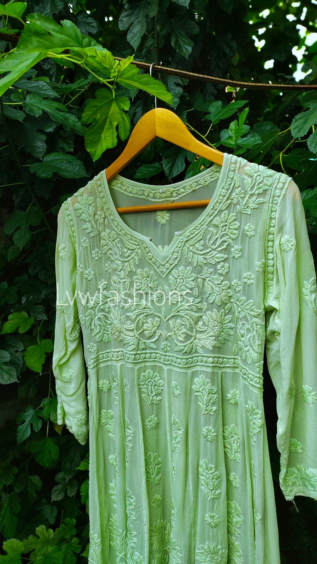 Grayish-blue Gazal Premium Georgette Chikankari Tunic Dress by LVW Fashion, featuring intricate hand embroidery and flowy fabric.