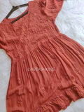 LVW Fashion Hershey Kiss Chikankari short top with frill details and stylish wrist design, crafted in luxurious embroidery.