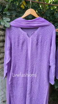 Lavender floral Georgette Sharara set from LVW Fashion Luxurious Chikankari, featuring intricate embroidery and a luxurious look.