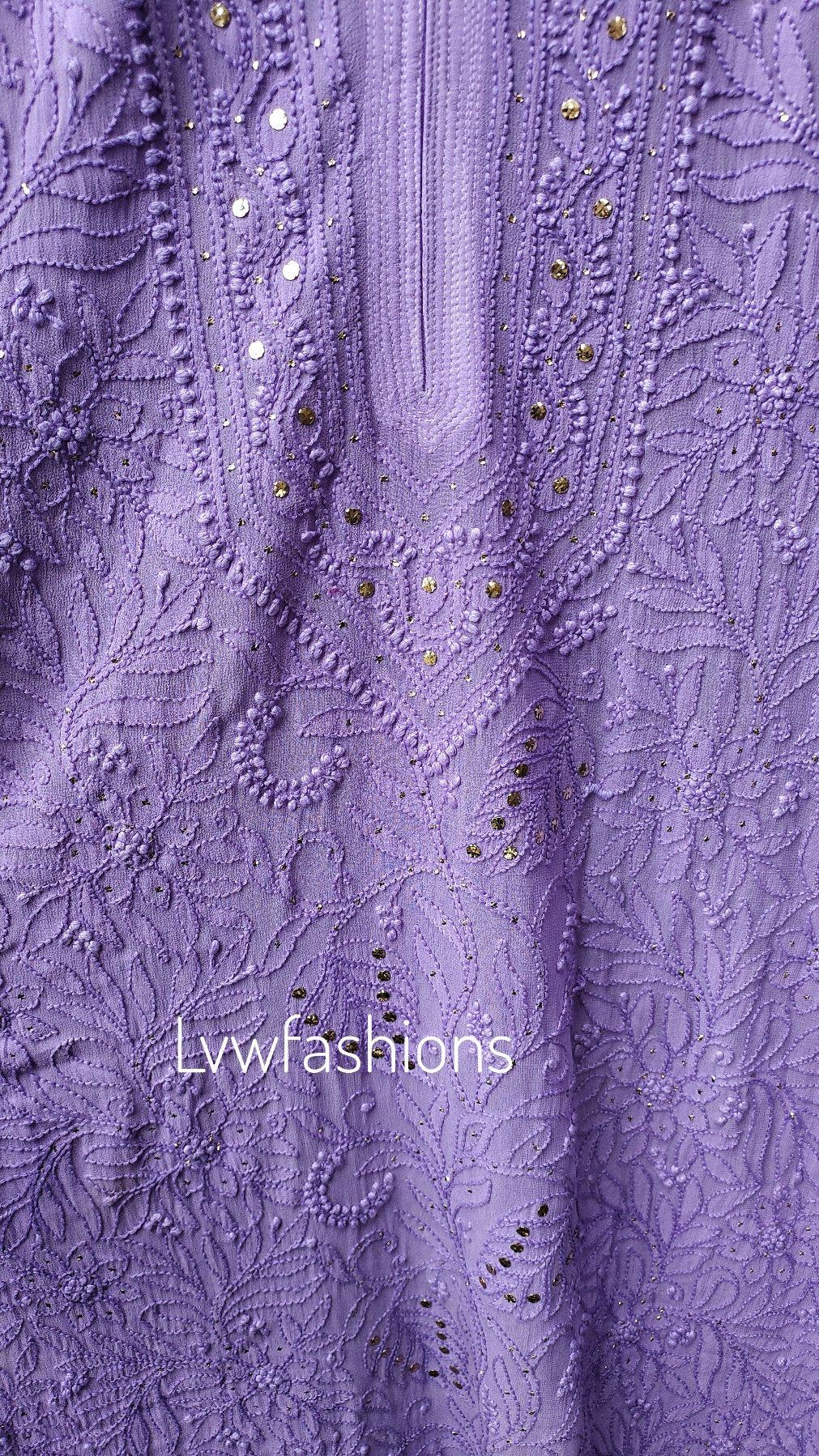 Lavender floral Georgette Sharara set with intricate chikankari embroidery, luxurious look, designed by LVW Fashion Luxurious.