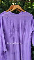 Lavender floral Georgette Sharara set by LVW Fashion Luxurious Chikankari, featuring intricate embroidery and elegant design.