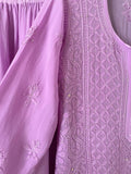 Inaayat Powder Lilac premium georgette Chikankari sharara plazzo set by LVW Fashion, with intricate embroidery and flowing fabric