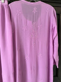 Inaayat Powder Lilac premium georgette Chikankari sharara plazzo set by LVW Fashion, featuring intricate embroidery and elegant styling.