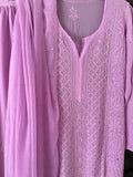 Inaayat Powder Lilac Georgette Chikankari Sharara Plazzos Set by LVW Fashion, featuring intricate embroidery and elegant design.