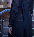 Black Georgette KAJAL Chikankari Kurta by LVW Fashion, featuring intricate white embroidery and a traditional Indian design.