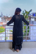Black Georgette Chikankari Kurta Set with Kamdani embroidery by LVW Fashion, featuring intricate hand-stitched embroidery.