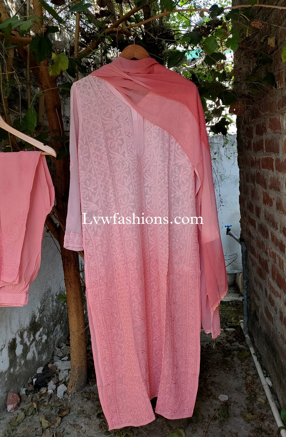 Beautiful Khirat Georgette Kurta Duptaa Set with Resham embroidery, by LVW Fashion Luxurious Chikankari, featuring intricate detailing.