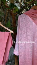 Lavender 'Khirat' Resham Embroidery premium georgette 3-piece set by LVW Fashion, showcasing intricate Chikankari embroidery.