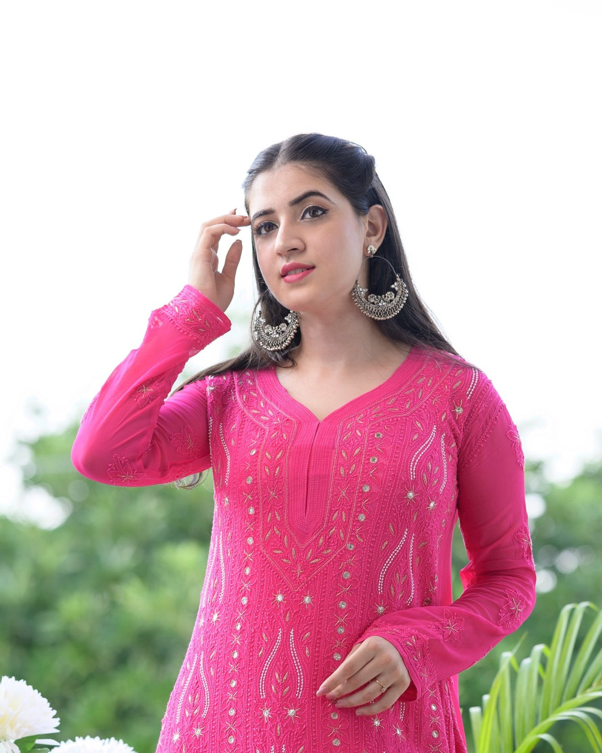 Luxurious Rubab premium Georgette kurta set with pearl mirror Chikankari embroidery by LVW Fashion Luxurious Chikankari.