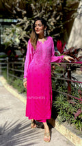 Beauty pink premium georgette Chikankari look set featuring a kurta and dupatta with intricate embroidery by LVW Fashion Luxurious