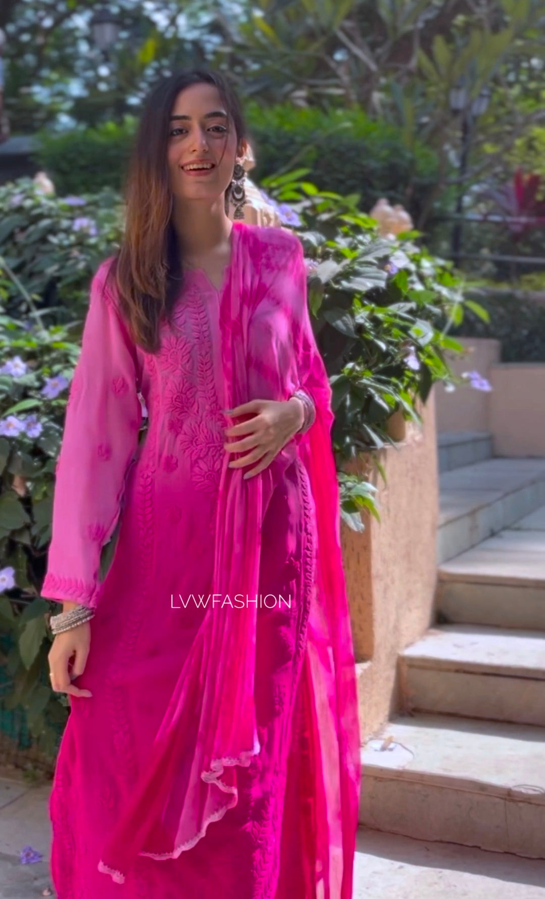Beauty pink premium georgette luxurious Chikankari look set with kurta and dupatta by LVW Fashion Luxurious Chikankari