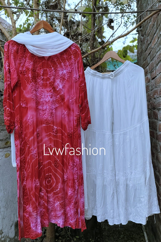Meer Tie Dye Kurta Gharara Set Premium Georgette 3 Piece