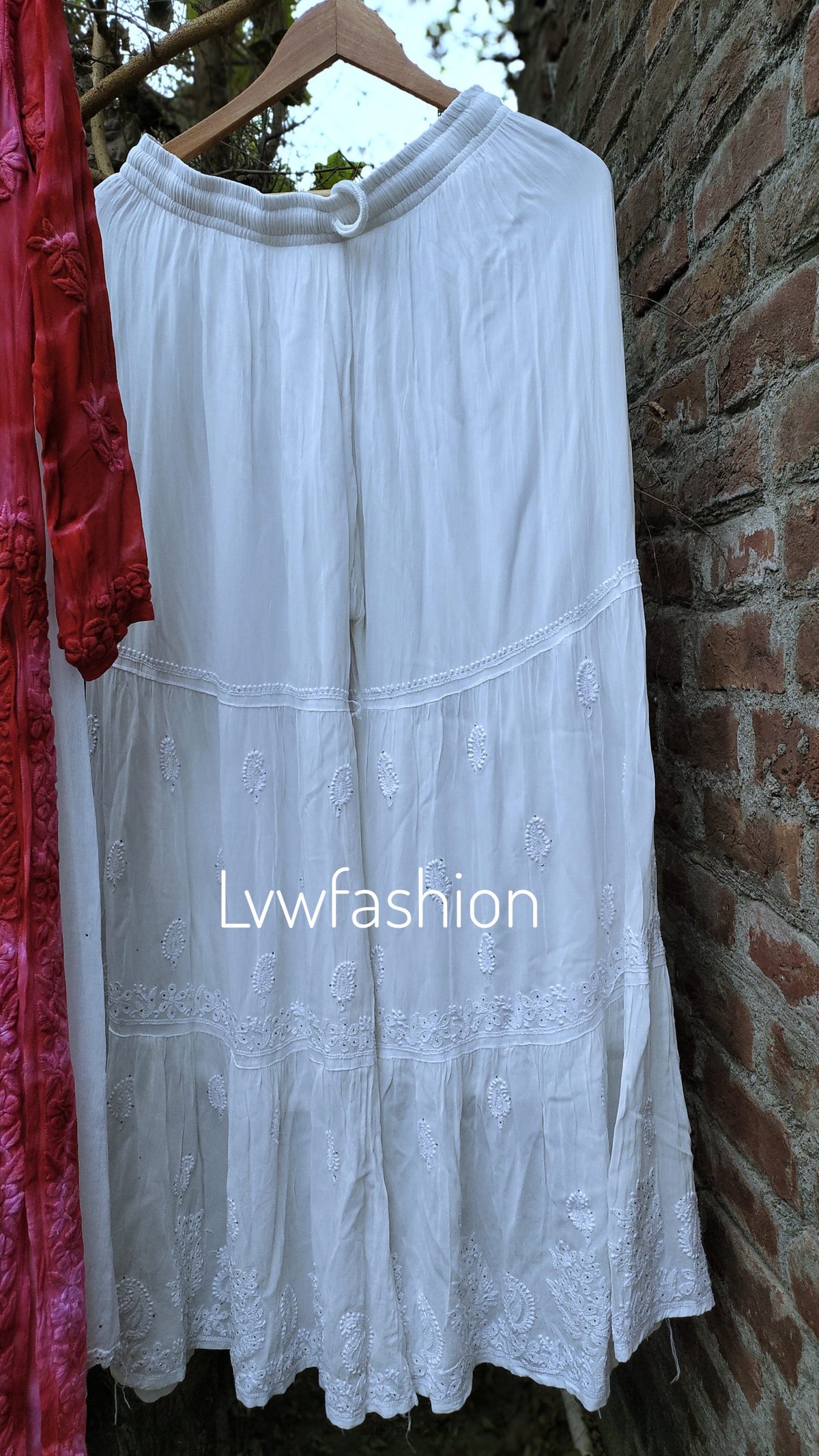 Meer Tie Dye Kurta Gharara Set in premium georgette with intricate Chikankari embroidery, includes kurta, dupatta, and gharara pants.
