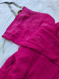 Tyrian pink Chikankari Kurti set with big booties, featuring intricate embroidery on both sides, from LVW Fashion Luxurious Chikankari.