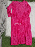 All Pinks premium georgette long kurta with silk slip, by LVW Fashion Luxurious Chikankari, showcasing intricate embroidery and elegant design.