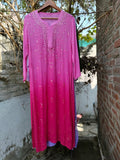 All Pinks luxurious Georgette long kurta with silk slip from LVW Fashion Luxurious Chikankari, featuring intricate embroidery.