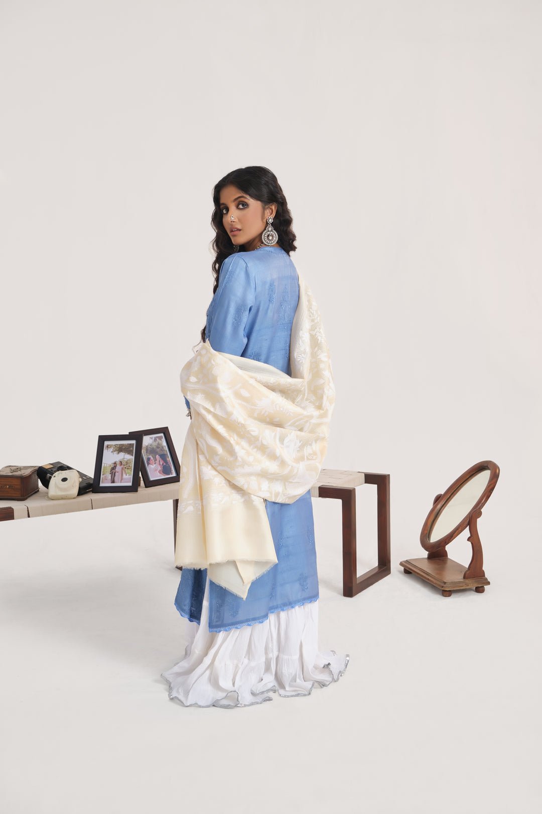 Luxurious look of Resham embroidery Chikankari Kurti with silk slip, by LVW Fashion Luxurious Chikankari, detailed embroidery and elegant design