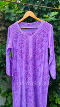 Lavender Mahira long Chikankari kurta in premium georgette fabric with intricate embroidery, crafted by LVW Fashion Luxurious Chikankari.