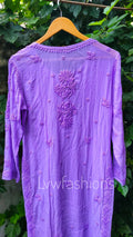 Lavender Mahira long Chikankari Kurta in premium georgette fabric by LVW Fashion, showcasing intricate embroidery and elegant design.
