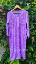 Lavender Mahira long georgette kurta with intricate Chikankari embroidery, crafted by LVW Fashion Luxurious Chikankari.
