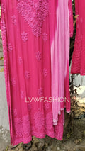 Meer Kurta Duptaa set by LVW Fashion with pure Chikankari embroidery and silk slip, featuring intricate hand-stitched details.