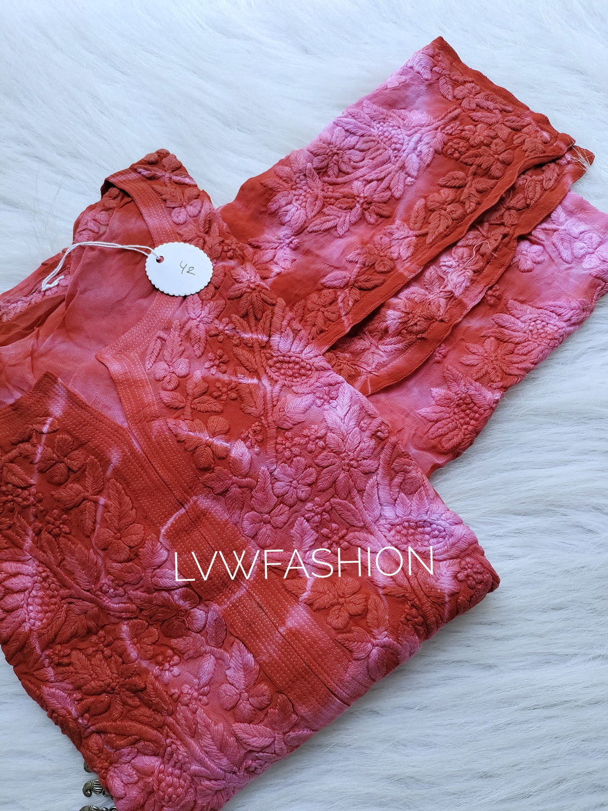 Meer Tie Dye Premium Georgette Long Kurta with Silk Slip by LVW Fashion, featuring vibrant tie dye pattern and elegant craftsmanship.