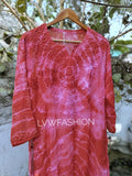 Meer Tie Dye premium georgette long kurta with silk slip from LVW Fashion Luxurious Chikankari, featuring vibrant tie-dye patterns.