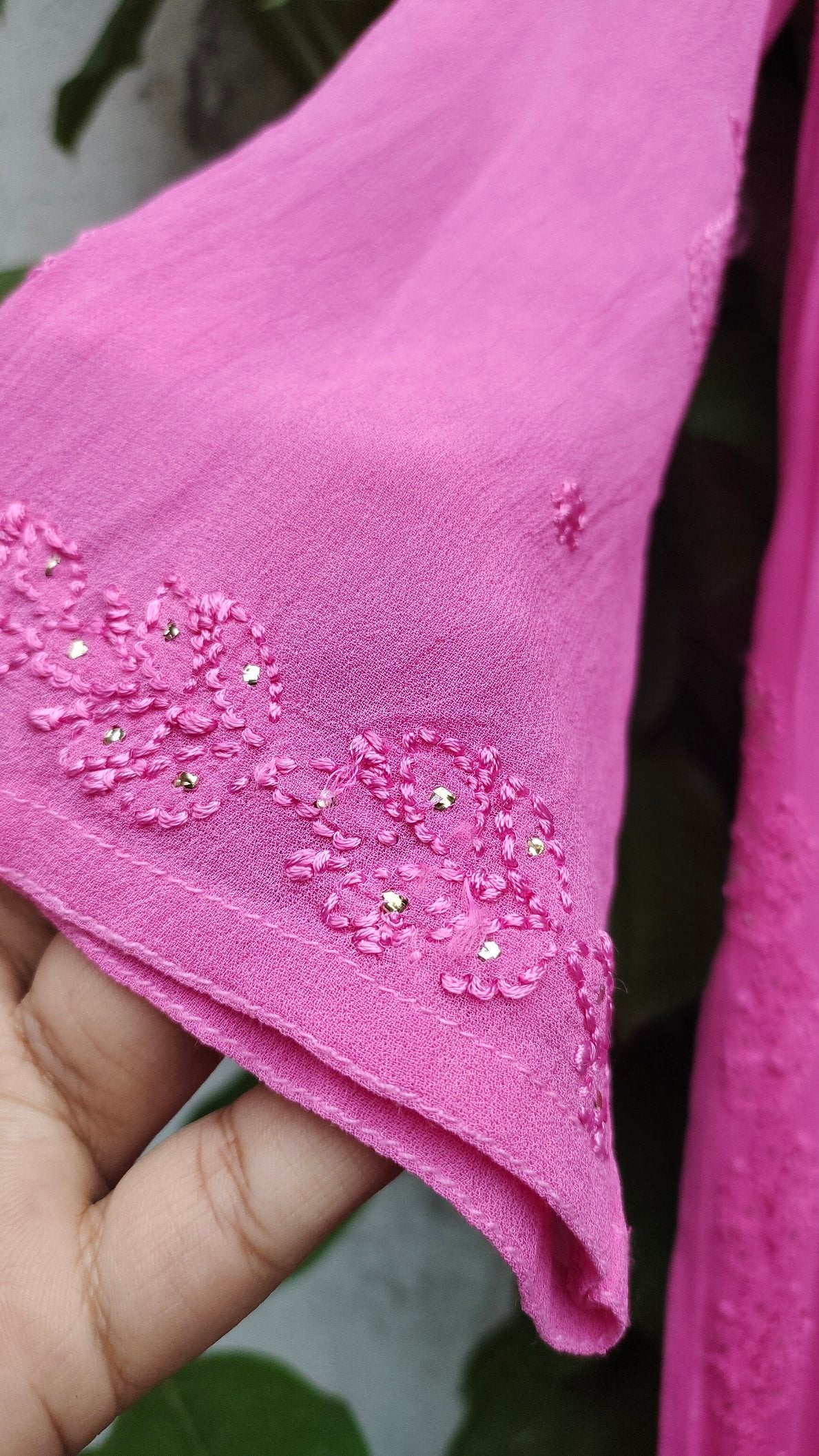 Mehak premium georgette chikankari kurta set with resham embroidery, featuring intricate hand-stitched chikankari work in soft pastel shades.
