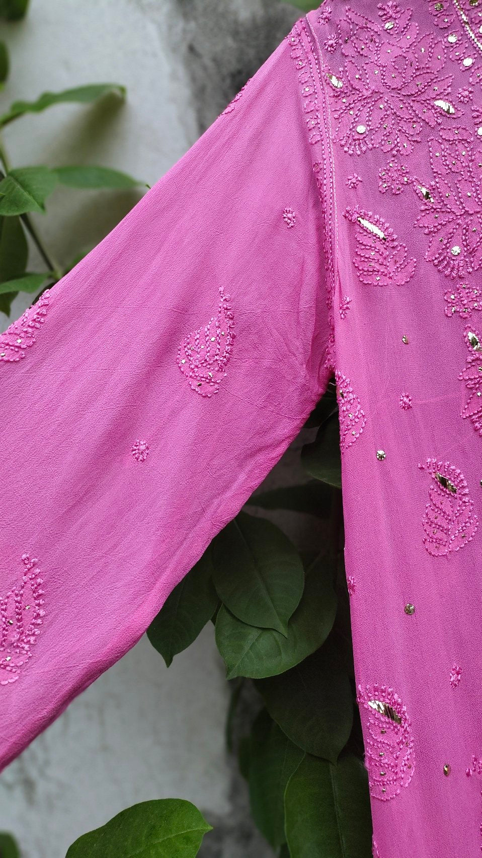 Mehak Premium Georgette Resham Embroidery Chikankari Kurta Set by LVW Fashion showing intricate embroidery and elegant design.