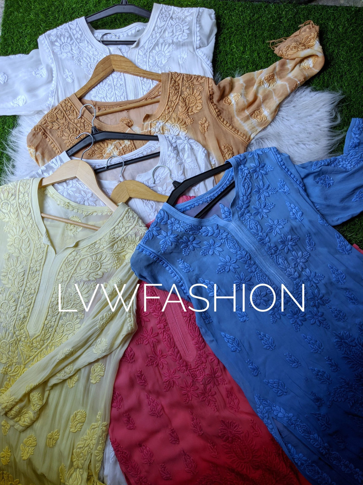 Luxury midnight blue Adaya Kurtas by LVW Fashion, premium georgette long kurtas with intricate chikankari embroidery.