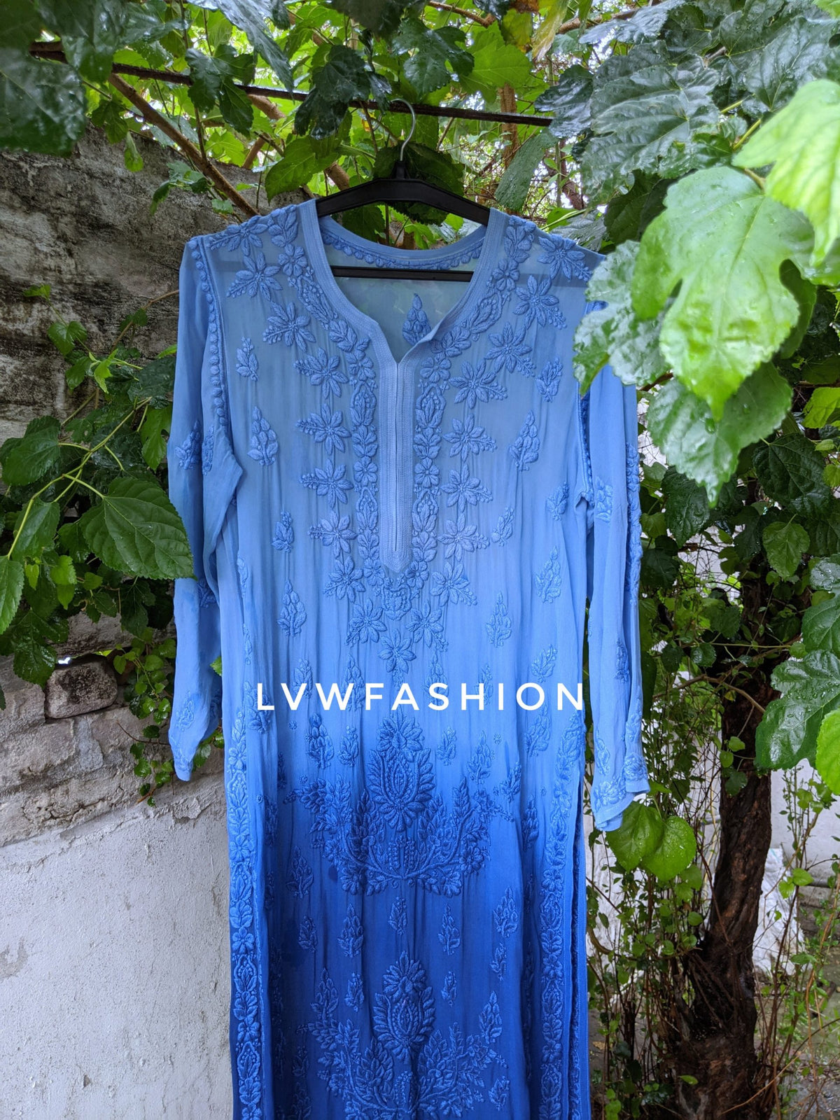Luxurious LVW Fashion Adaya Kurtas in midnight blue, premium georgette long kurta with intricate Chikankari embroidery.