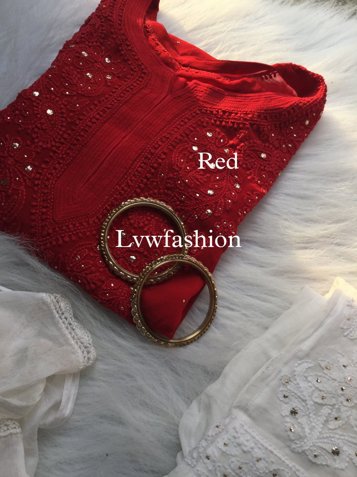 Midnight blue premium georgette kurta with neck booties and slip, featuring luxurious Chikankari embroidery by LVW Fashion.