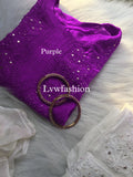 Luxurious midnight blue Georgette neck booties kurta with slip by LVW Fashion, featuring intricate Chikankari embroidery.