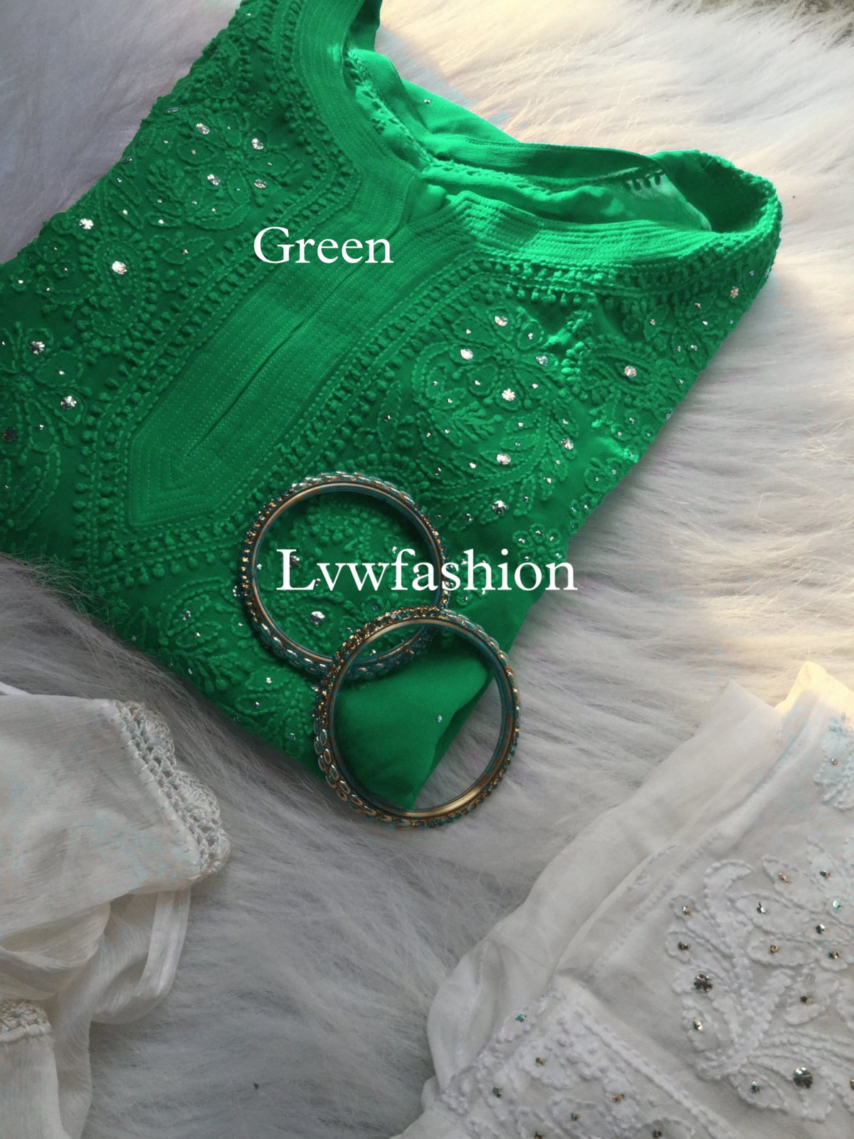 Luxurious midnight blue georgette Kurta with neck booties and slip, featuring intricate Chikankari embroidery by LVW Fashion.