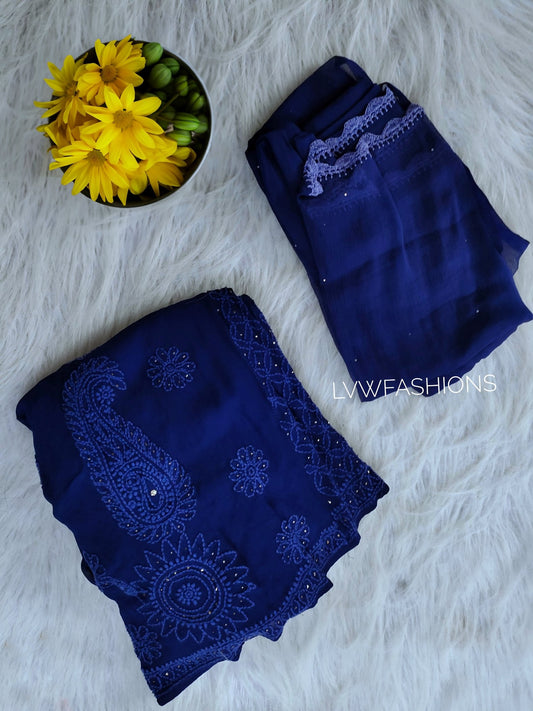 Neela Suit by LVW Fashion featuring premium Georgette fabric with intricate Chikankari and Kamdani embroidery.