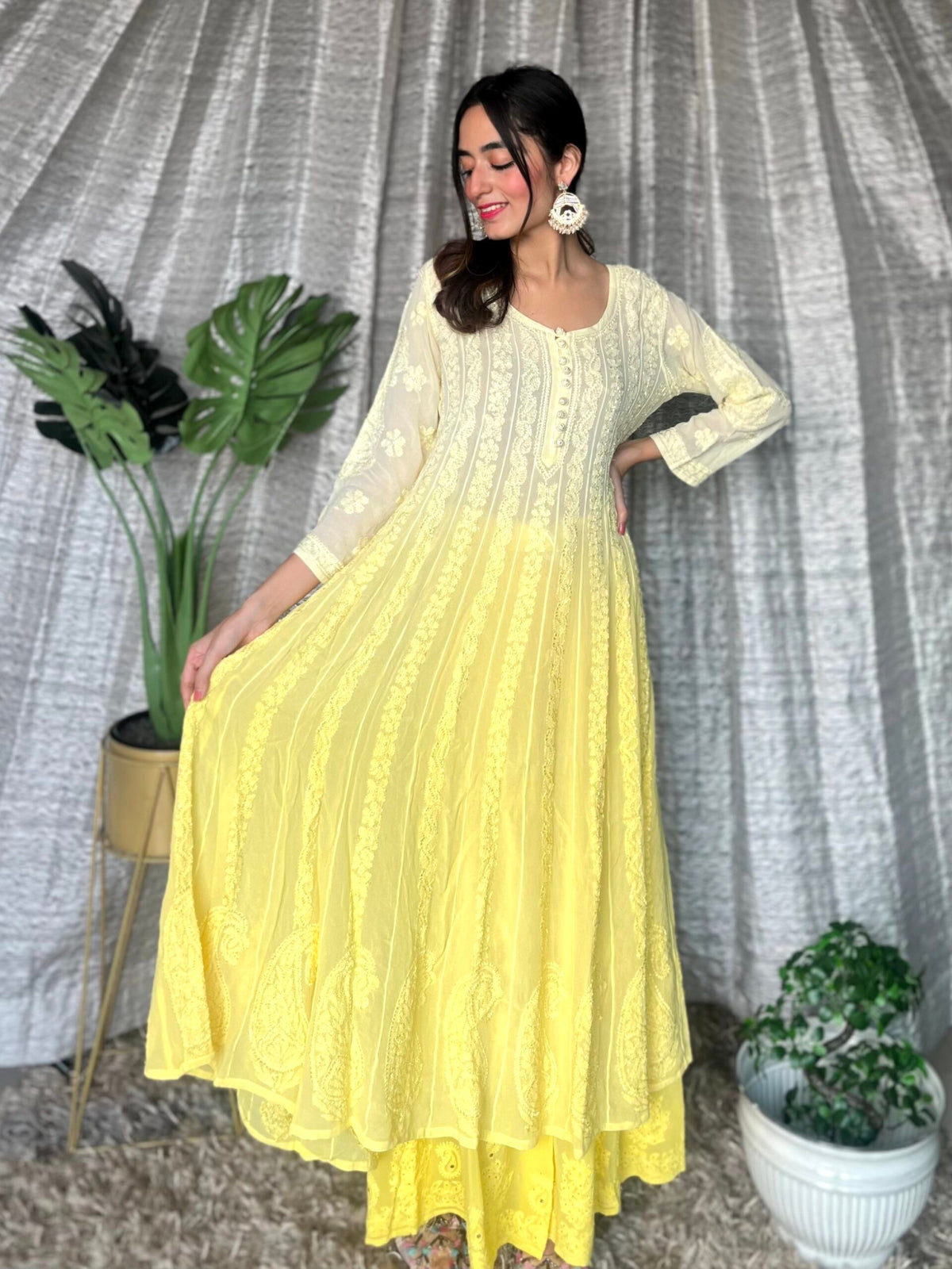 Luxurious Fida Anarkali set with all-over resham embroidery in premium georgette, by LVW Fashion Luxurious Chikankari.