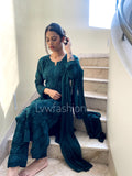 A luxurious LVW Fashion Chikankari long kurta in premium georgette with silk slip, featuring intricate embroidery and elegant design.