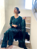 A beautiful premium georgette long kurta with intricate chikankari embroidery and silk slip, by LVW Fashion Luxurious Chikankari.