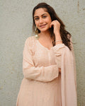 Celebrity inspired look premium georgette Chikankari kurta set with Resham embroidery by LVW Fashion Luxurious Chikankari.
