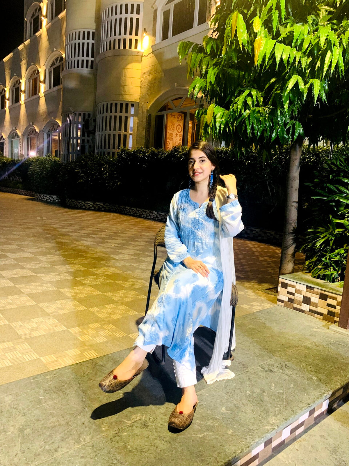 Cotton Chikankari Tie Dye Kurta Duptaa Set with Cotton Pant by LVW Fashion, featuring intricate embroidery and vibrant tie-dye design.