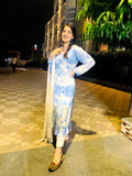 Luxurious LVW Fashion cotton Chikankari tie-dye kurta duppatta set with matching cotton pants, featuring intricate embroidery and vibrant design.