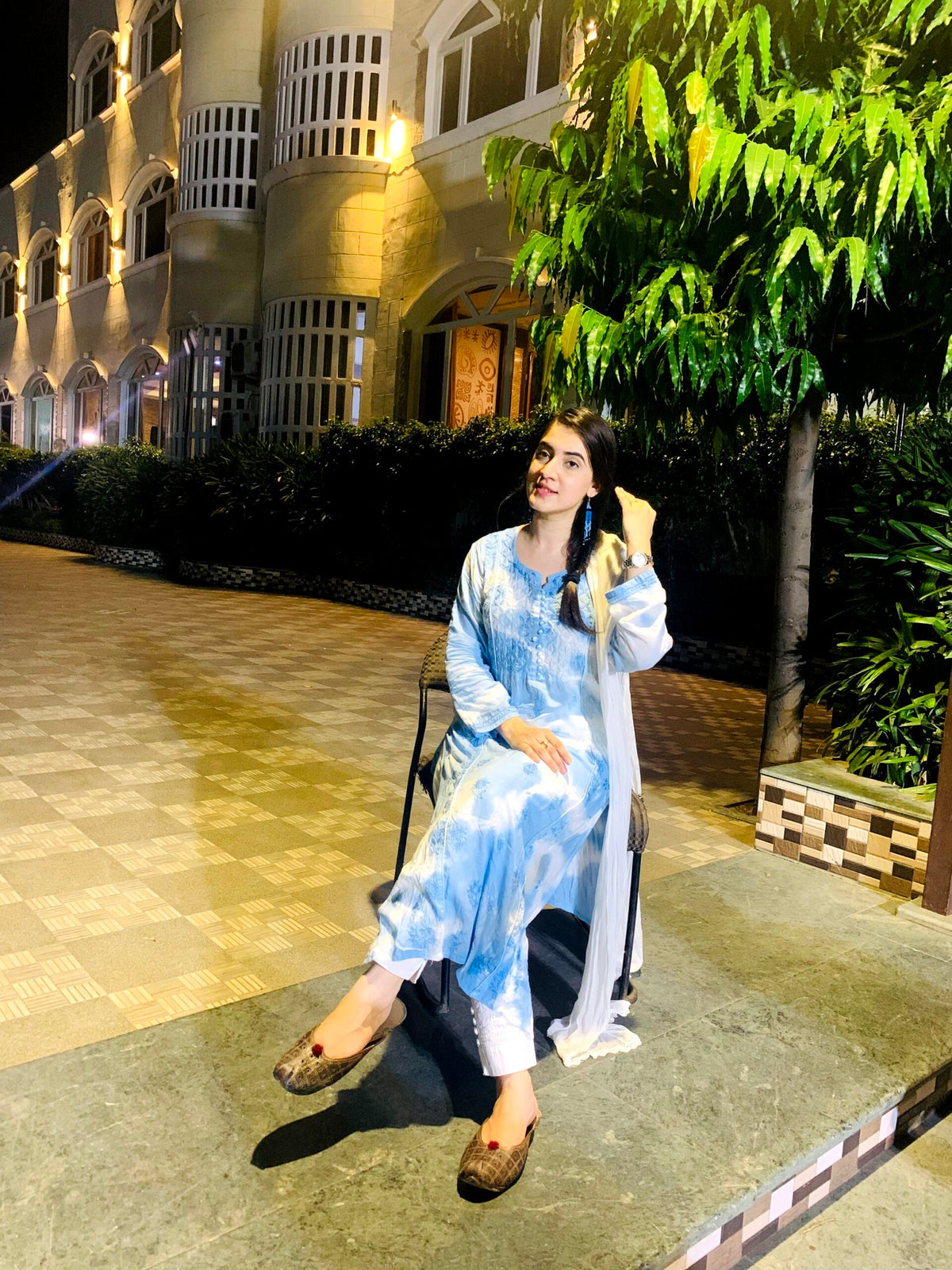 Cotton Chikankari Tie Dye Kurta Duptaa Set with Cotton Pant by LVW Fashion, featuring intricate embroidery and vibrant tie-dye design.