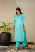 Luxurious LVW Fashion silk Chikankari Kurta set with unique bottom design, featuring intricate embroidery and elegant craftsmanship.