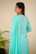 Luxurious LVW Fashion Chikankari Kurta Set with unique bottom design in premium silk and intricate embroidery, shown in XXS size.