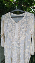Ice Vanilla Shade premium handmade Chikankari Kurta by LVW Fashion, showcasing intricate embroidery and pure fabric.