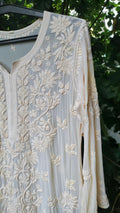 Ice Vanilla Shade premium handmade Chikankari kurta by LVW Fashion, showcasing intricate embroidery and pure fabric.