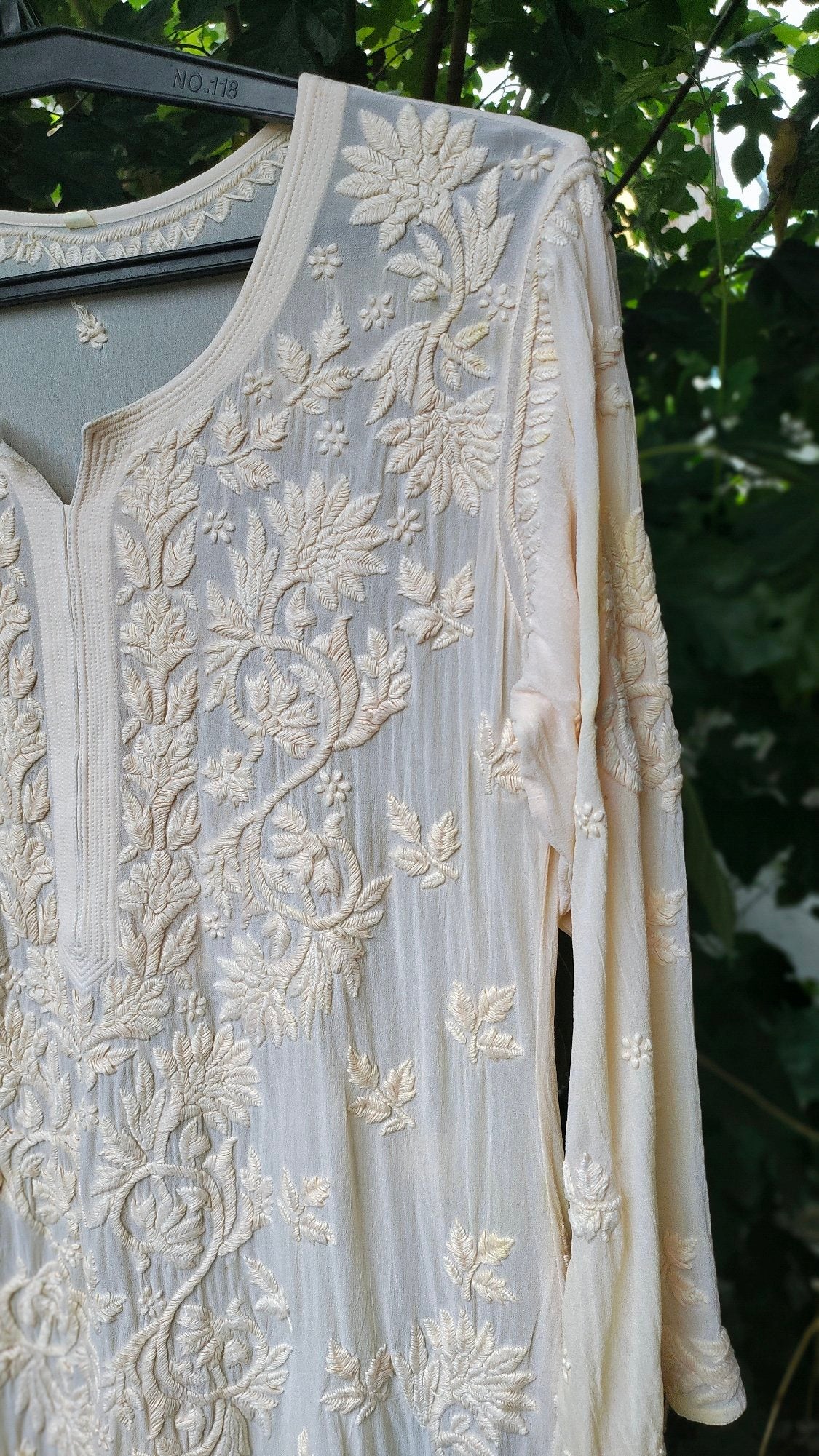 Ice Vanilla Shade premium handmade Chikankari kurta by LVW Fashion, showcasing intricate embroidery and pure fabric.