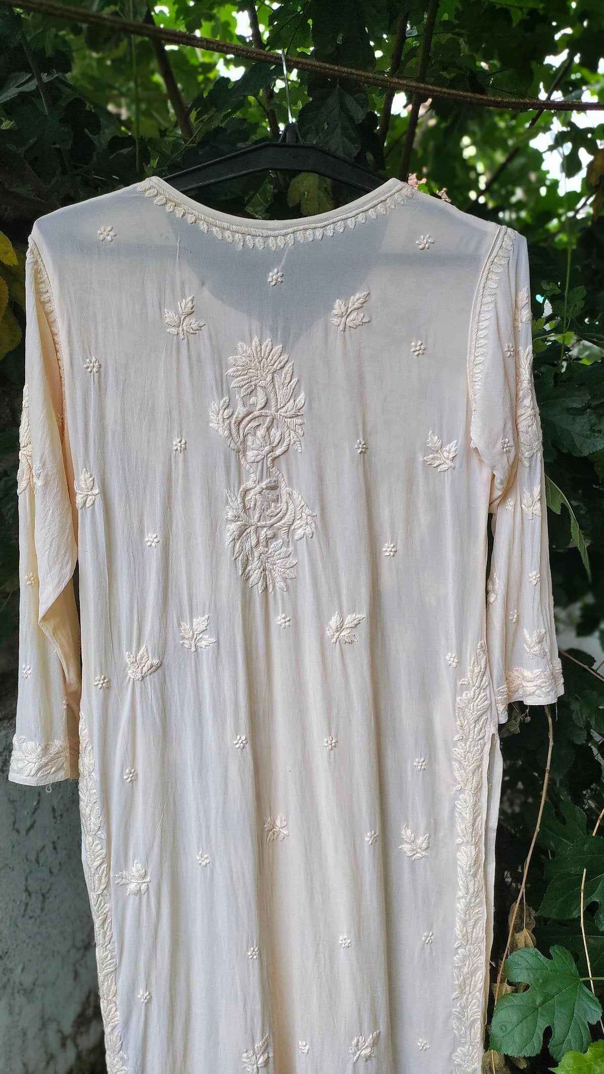 Ice Vanilla Shade premium handmade Chikankari kurta by LVW Fashion, featuring intricate embroidery and pure fabric detail.